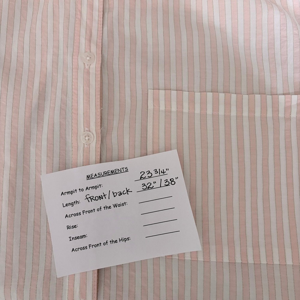 By ANTHROPOLOGIE Longline Button Down Pink White Stripe Shirt Buttondown Large - Picture 16 of 16